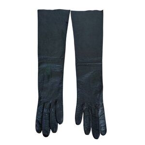 Vintage Real French Kid Black Leather 15" Gloves France Size 6.5 Long Elegant